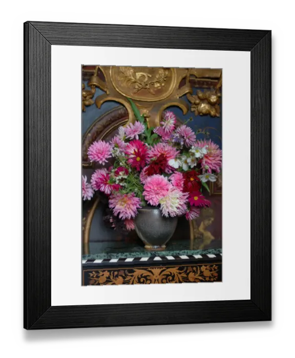Framed Print : 03. France, Burgundy, Cormatin, Chateau de Cormatin, flower arrangement on inlay chest Framed Print : 03. France, Burgundy, Cormatin, Chateau de Cormatin, flower arrangement on inlay chest