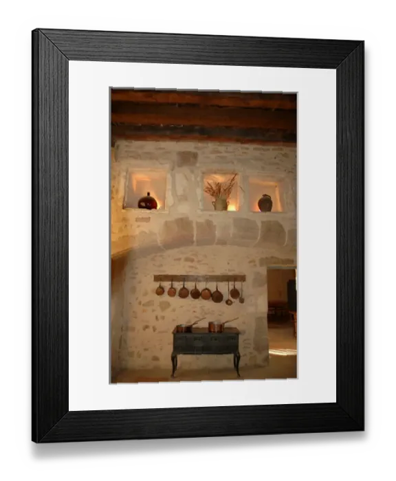 Framed Print : 03. France, Burgundy, Maconnais region, Chateau de Pierreclos, Medieval kitchen 