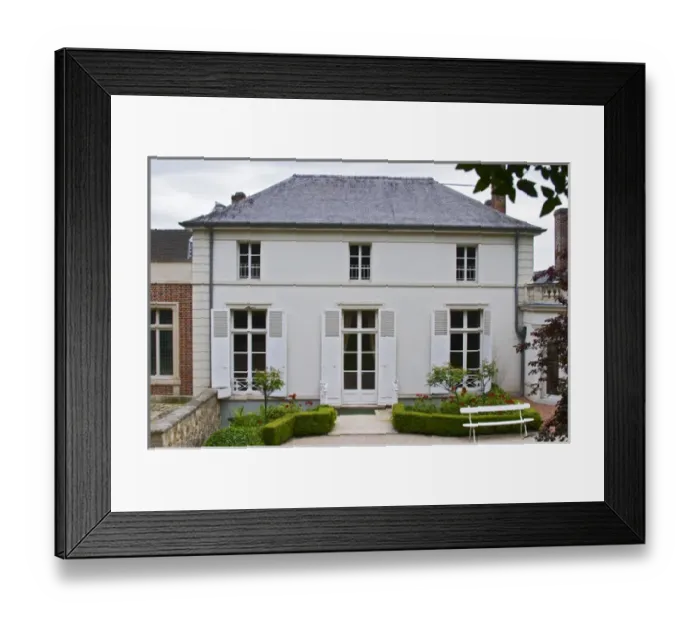 Framed Print : The Deutz building seen from the garden behind the main house with red roses Framed Print : The Deutz building seen from the garden behind the main house with red roses