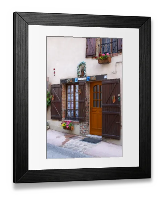 Framed Print : A decorated house with champagne symbols and flowers, the village of Hautvillers Framed Print : A decorated house with champagne symbols and flowers, the village of Hautvillers