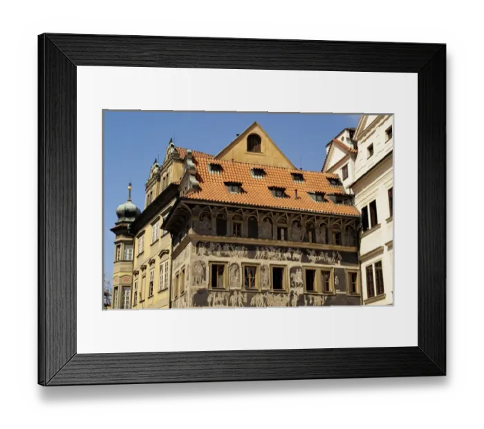 Framed Print : Czech Republic, Prague, Old Town Square (Staromestske Namesti). House U Minuty, Kafka s