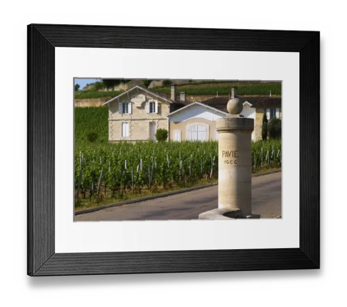 Framed Print : The entrance to Chateau Pavie 1er premier first Grand Cru Classe (1GCC), a stone Framed Print : The entrance to Chateau Pavie 1er premier first Grand Cru Classe (1GCC), a stone