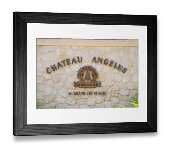 Framed Print : Sign on stone wall saying Chateau Angelus 1er premier first cru classe Saint Emilion Framed Print : Sign on stone wall saying Chateau Angelus 1er premier first cru classe Saint Emilion