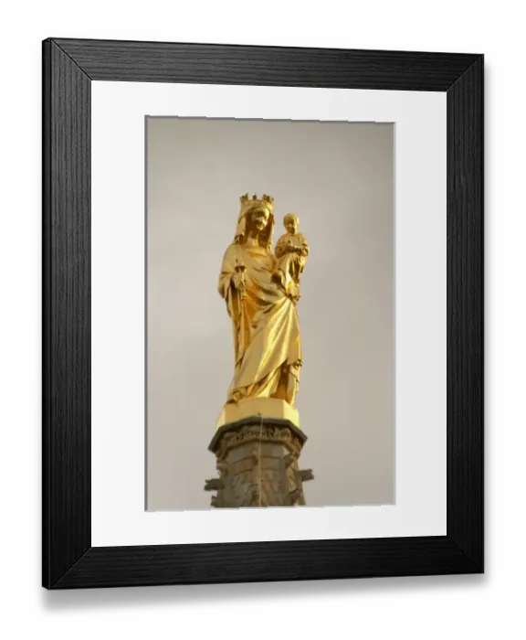 Framed Print : A golden madonna and child on the church tower of cathedral in bordeaux, newly renovated Framed Print : A golden madonna and child on the church tower of cathedral in bordeaux, newly renovated