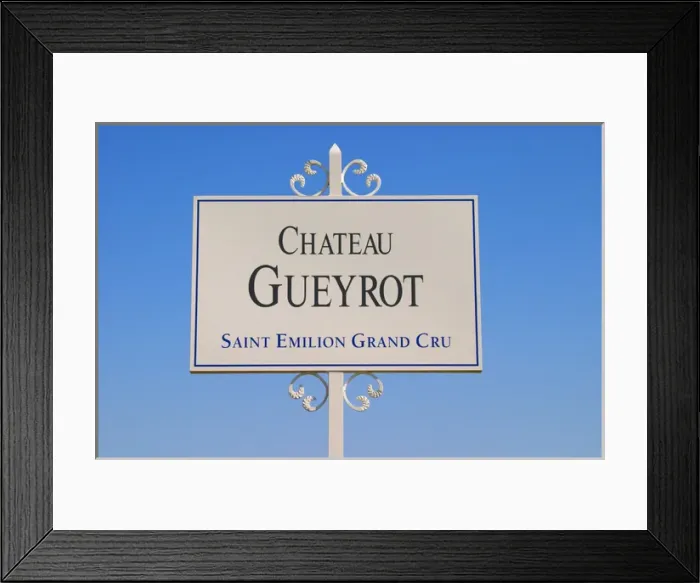 Framed Print : A white sign in the vineyard saying Chateau Gueyrot Saint Emilion Grand Cru Saint
