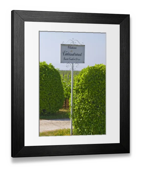 Framed Print : A sign in the vineyards saying Chateau Valandraud Saint Emilion Grand Cru, owned Framed Print : A sign in the vineyards saying Chateau Valandraud Saint Emilion Grand Cru, owned