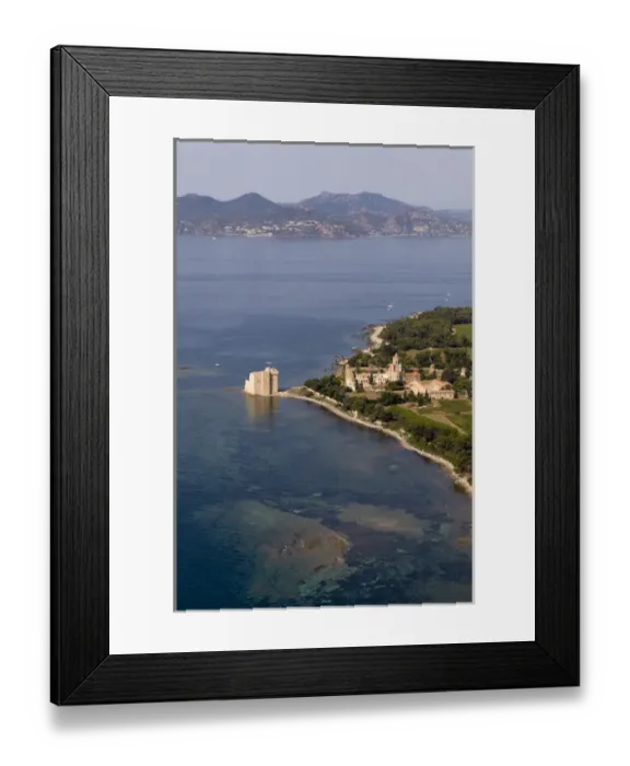 Framed Print : Ile Saint-Honorat, Iles de Lerins, View from Helicopter, Cote d Azur, France