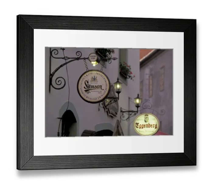 Framed Print : Europe, Czech Republic, South Bohemia, Cesky Krumlov Inner town cafe signs, evening Framed Print : Europe, Czech Republic, South Bohemia, Cesky Krumlov Inner town cafe signs, evening
