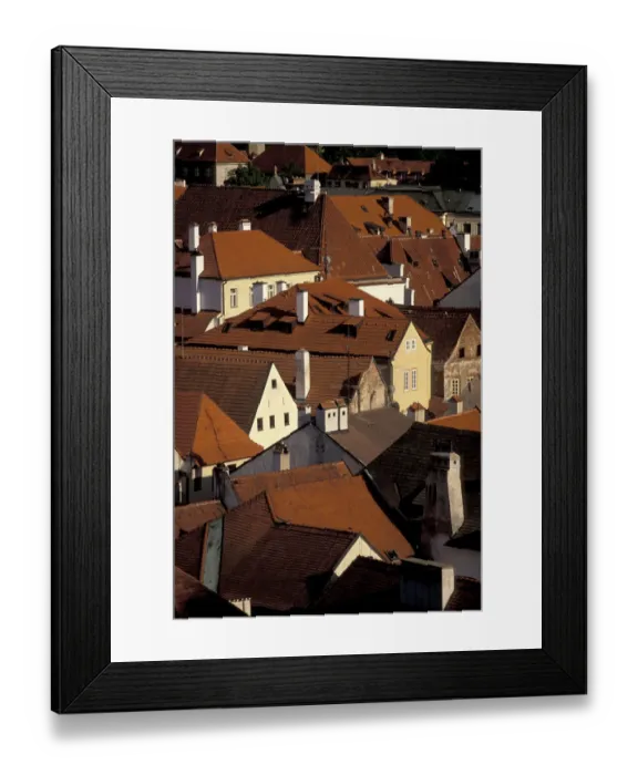 Framed Print : Europe, Czech Republic, South Bohemia, Cesky Krumlov Town rooftops from Krumlov