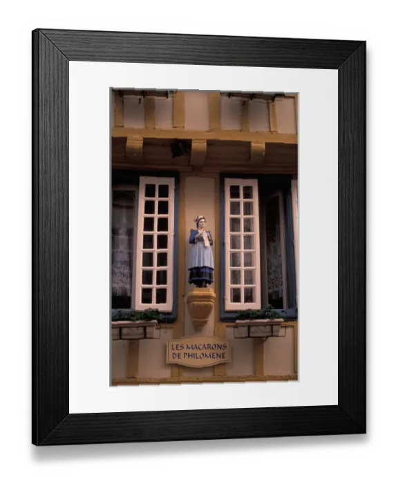 Framed Print : EU, France, Brittany, Finistere, Quimper. Rue Kereon, Building details and statue