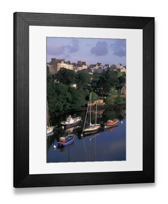 Framed Print : EU, France, Brittany, Finistere, Douarnenez. Port Rhu Floating Museum from Grand Pont