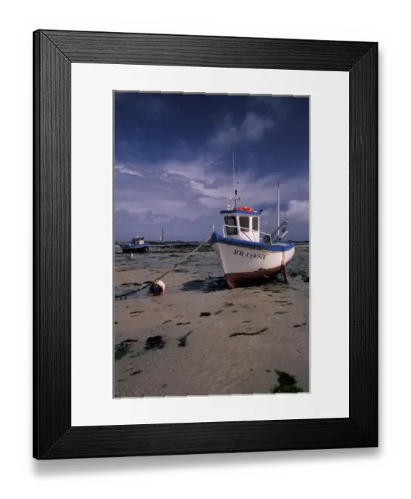 Framed Print : EU, France, Brittany, Finistere, Phare De L Ile Vierge. Low tide and boats Framed Print : EU, France, Brittany, Finistere, Phare De L Ile Vierge. Low tide and boats