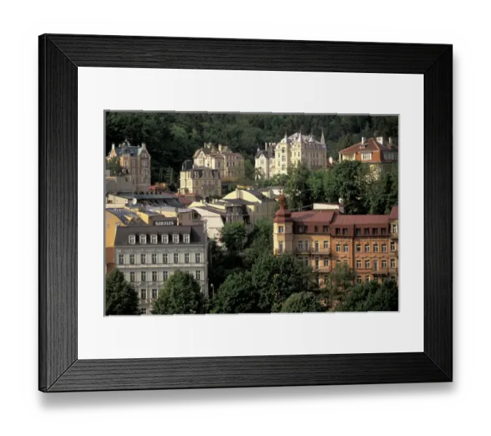 Framed Print : Europe, Czech Republic, West Bohemia, Karlovy Vary (Carlsbad) Hills and buildings Framed Print : Europe, Czech Republic, West Bohemia, Karlovy Vary (Carlsbad) Hills and buildings
