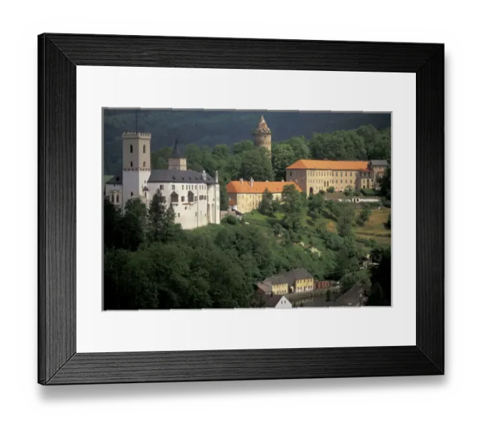 Framed Print : Europe, Czech Republic, South Bohemia, Rozmberk Nad Vltavou Lower Castle (b. 1330) and town