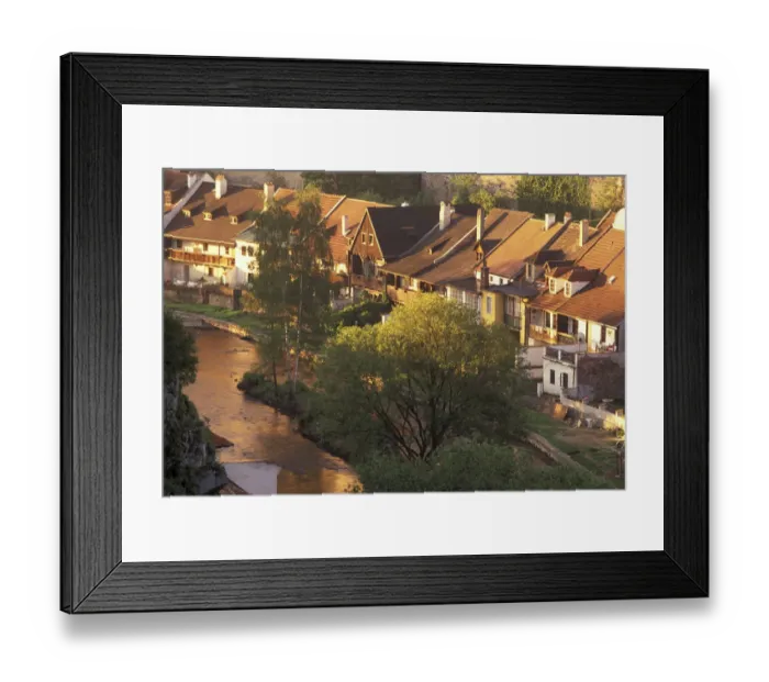Framed Print : Europe, Czech Republic, South Bohemia, Cesky Krumlov Morning light on houses by