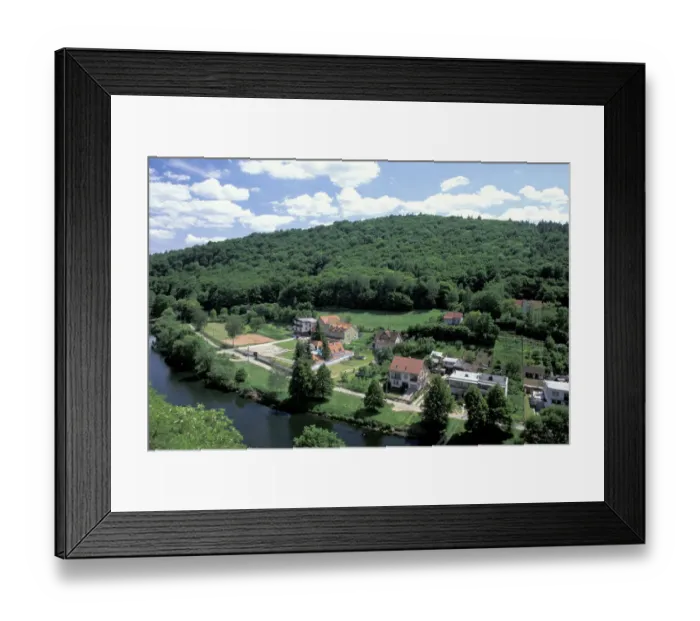 Framed Print : Europe, Czech Republic, South Moravia, Vranov Nad Dyji Houses along the Dyje River
