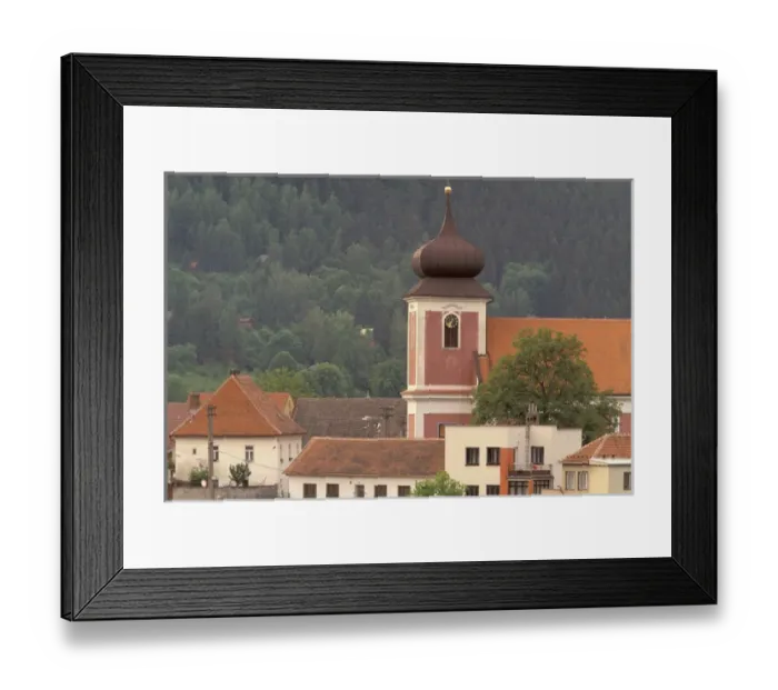 Framed Print : Europe, Czech Republic, South Moravia, Nedvedice Town church by Pernstejn Castle Framed Print : Europe, Czech Republic, South Moravia, Nedvedice Town church by Pernstejn Castle