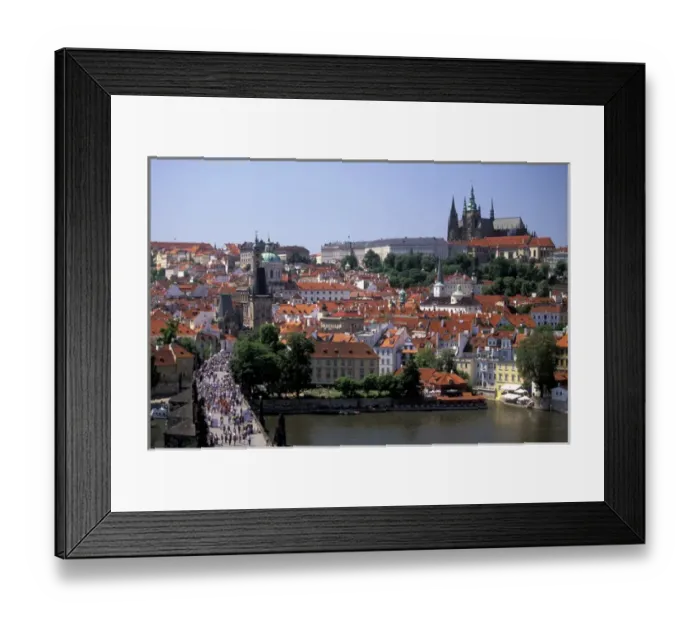 Framed Print : Europe, Czech Republic, Cent. Bohemia, Prague (Praha) Activity on Charles Bridge