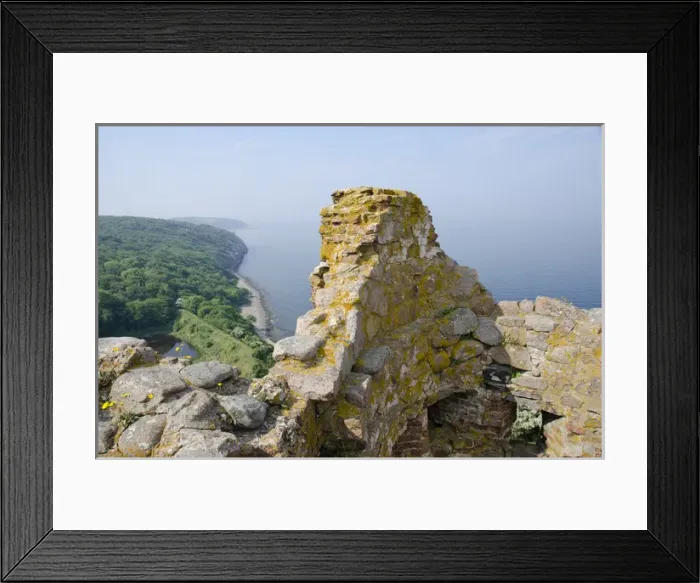 Framed Print : Denmark, Island of Bornholm. Ruins of Hammershus Castle wall, the largest castle