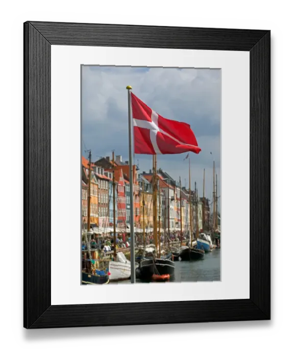 Framed Print : Danish flag, Nyhavn, Copenhagen, Denmark Framed Print : Danish flag, Nyhavn, Copenhagen, Denmark