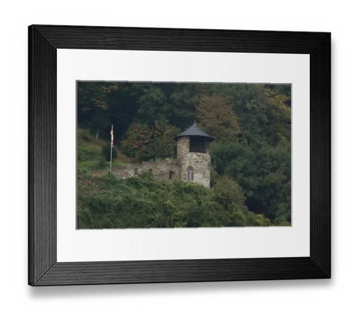 Framed Print : Germany, Remagen. Rhine River views of historic watch tower at mile marker 634