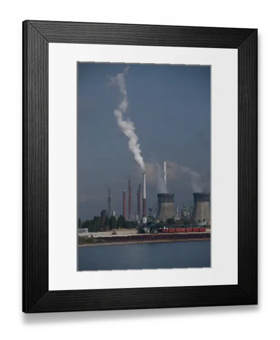 Framed Print : Germany. Power Plant along the Rhine River between Wesseling & Godorf, mile marker 670