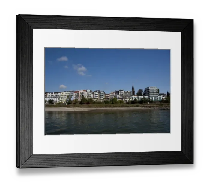 Framed Print : Germany. Rhine River views of typical riverfront housing in Ensen, mile marker 680