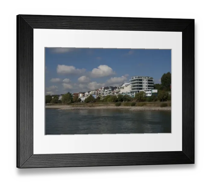 Framed Print : Germany. Rhine River views of typical riverfront housing in Ensen, mile marker 680