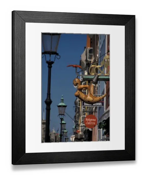 Framed Print : DENMARK, Copenhagen Nyhavn Cafe Signs