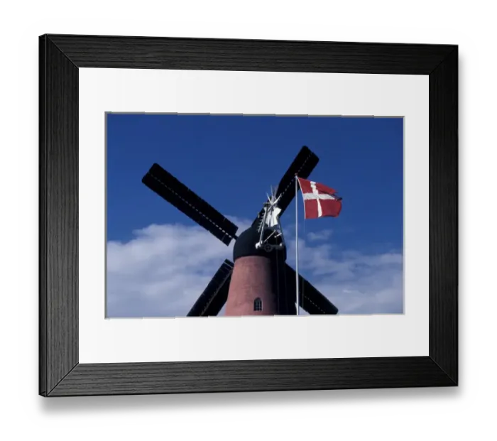 Framed Print : Europe, Denmark, Fyn Island. Country windmill and Inn