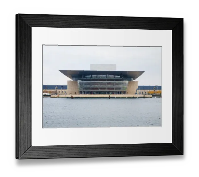 Framed Print : Copenhagen, Denmark - A modern opera house on a waterfront. Horizontal shot