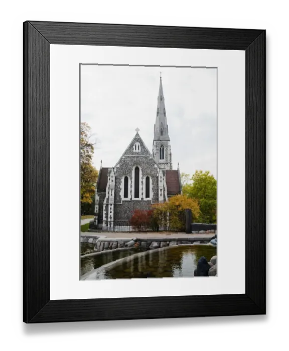 Framed Print : Copenhagen, Denmark - An ancient church with a steeple in a rural setting. In Framed Print : Copenhagen, Denmark - An ancient church with a steeple in a rural setting. In