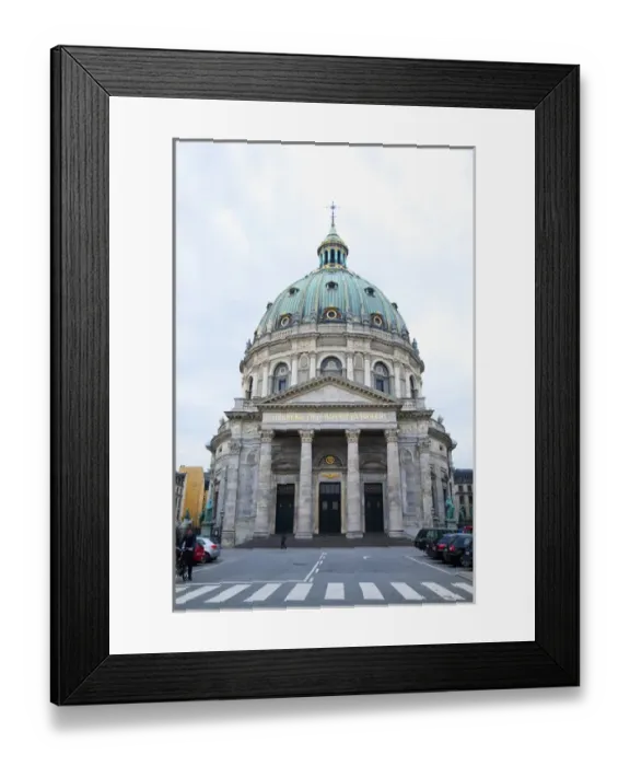 Framed Print : Copenhagen, Denmark - The front of a historic building with columns and a dome. In Framed Print : Copenhagen, Denmark - The front of a historic building with columns and a dome. In