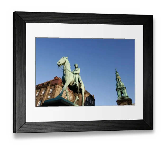 Framed Print : Denmark, Copenhagen, Christiansborg. and King Frederik VII equestrian statue Framed Print : Denmark, Copenhagen, Christiansborg. and King Frederik VII equestrian statue