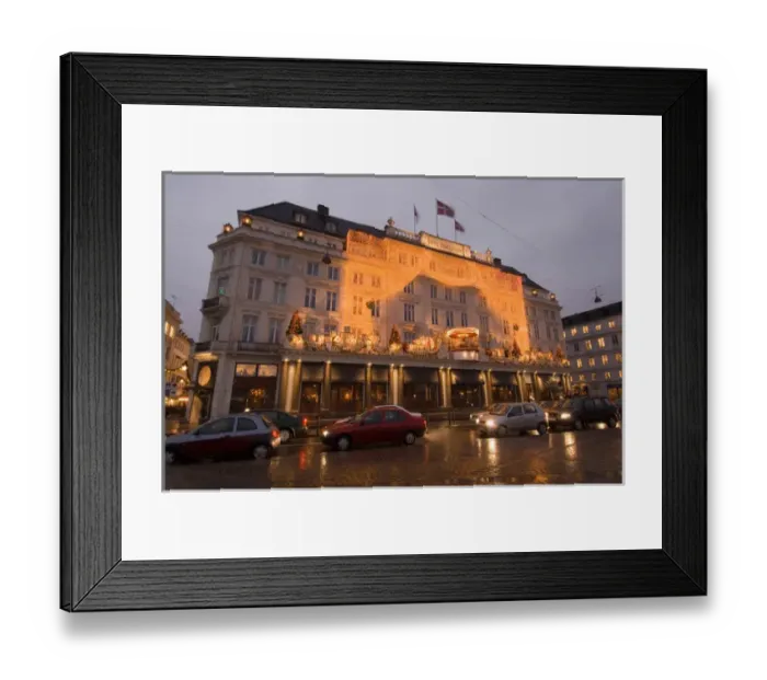 Framed Print : Denmark, Copenhagen, Kongens Nytorv at Christmas. Hotel d Angleterre