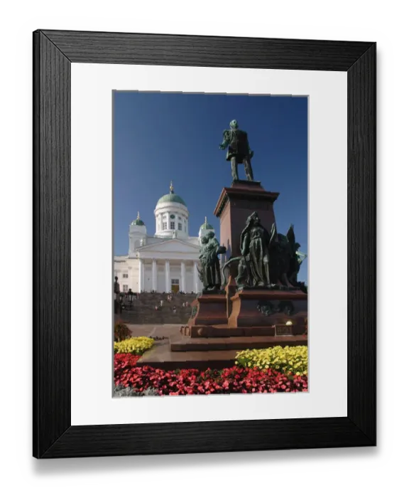 Framed Print : Europe, Finland, Helsinki. The statue of Alexander II in Senate Square with Lutheran