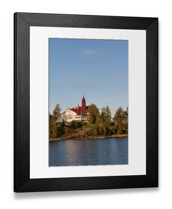 Framed Print : Helsinki Finland house on hill in city harbour