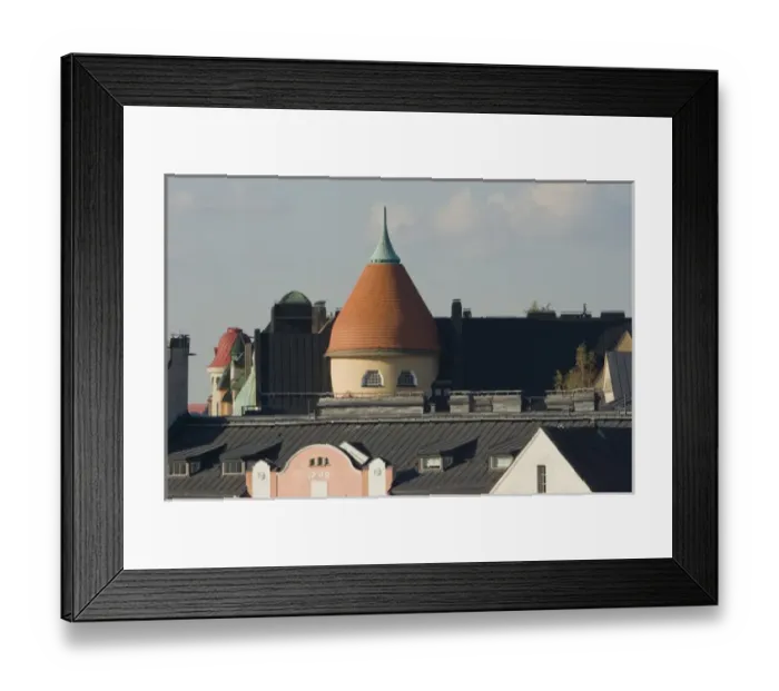 Framed Print : Europe, Finland, Helsinki. Overview of city including building with unique roofline Framed Print : Europe, Finland, Helsinki. Overview of city including building with unique roofline