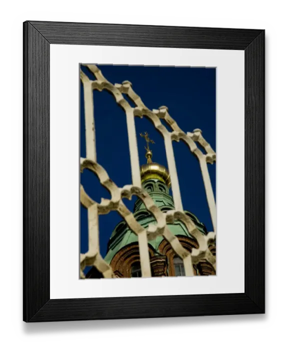 Framed Print : Europe, Finland, Helsinki. Spire of Uspenski Cathedral seen through metal gate. Credit as Framed Print : Europe, Finland, Helsinki. Spire of Uspenski Cathedral seen through metal gate. Credit as