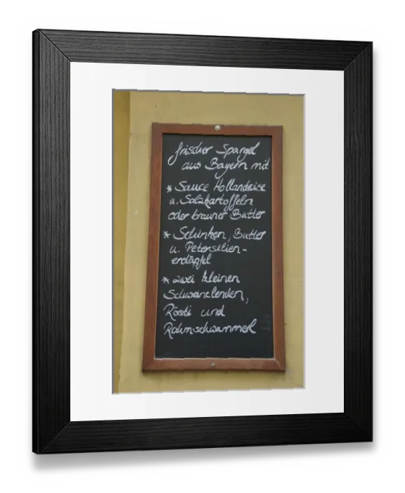 Framed Print : Europe, Germany, Bavaria, Passau, restaurant sign for fresh asparagus