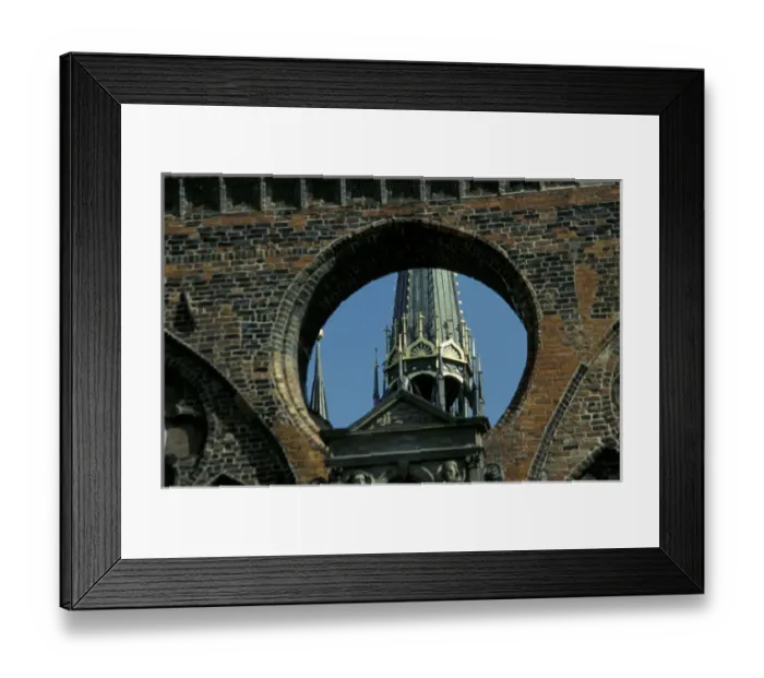 Framed Print : Europe, Germany, Lubeck. St. Marien Church bell tower viewed through windholes Framed Print : Europe, Germany, Lubeck. St. Marien Church bell tower viewed through windholes