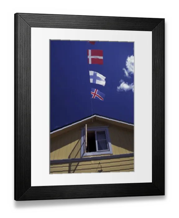 Framed Print : Europe, Finland, Porvoo, Old Town. Scandinavian flags Framed Print : Europe, Finland, Porvoo, Old Town. Scandinavian flags