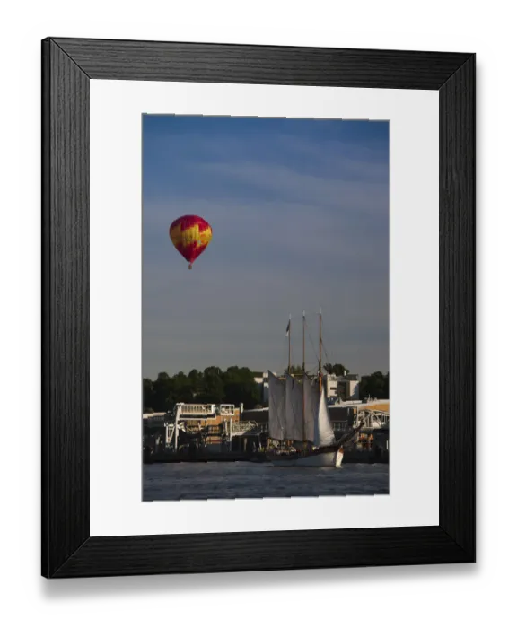 Framed Print : Finland, Helsinki, Helsinki Harbor, sailing ship and hot air balloon