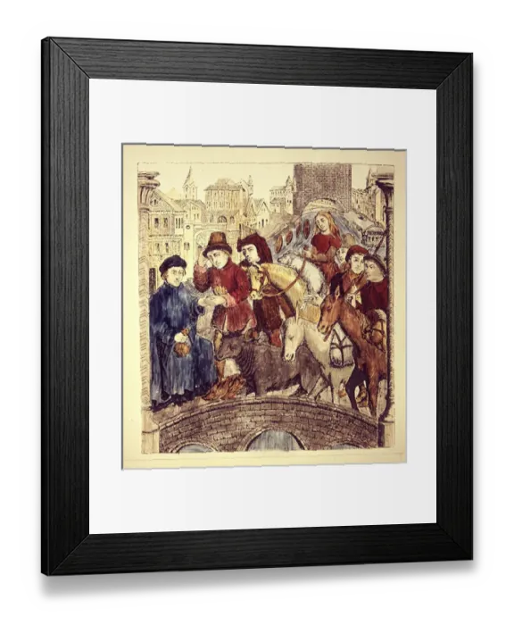 Framed Print : Toll paying on passing a bridge, 15th cent. FRANCE Framed Print : Toll paying on passing a bridge, 15th cent. FRANCE