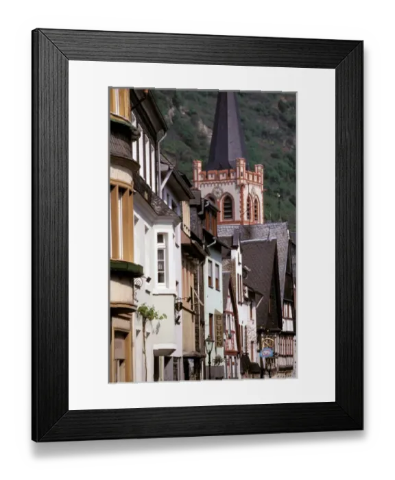 Framed Print : Europe, Germany, Rhineland, Pfaltz, Bacharach. Half timbered buildings in town center Framed Print : Europe, Germany, Rhineland, Pfaltz, Bacharach. Half timbered buildings in town center