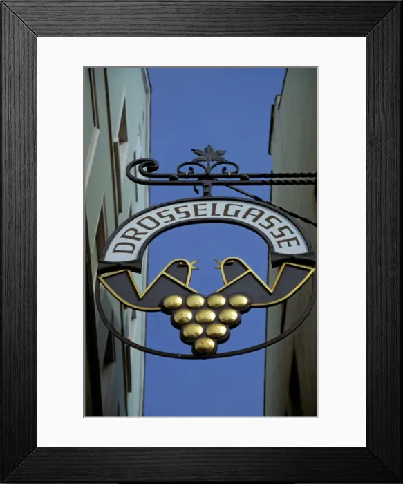 Framed Print : Europe, Germany, Hessen, Rudeshein Am Rhine. Tourist street signage Framed Print : Europe, Germany, Hessen, Rudeshein Am Rhine. Tourist street signage
