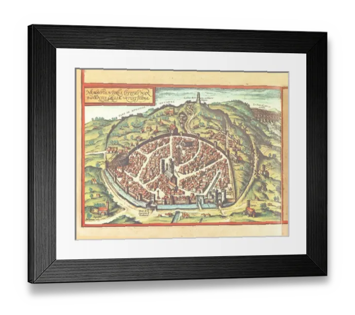 Framed Print : Nimes, Town map, 16th cent. FRANCE Copyright: aACollectionLtd