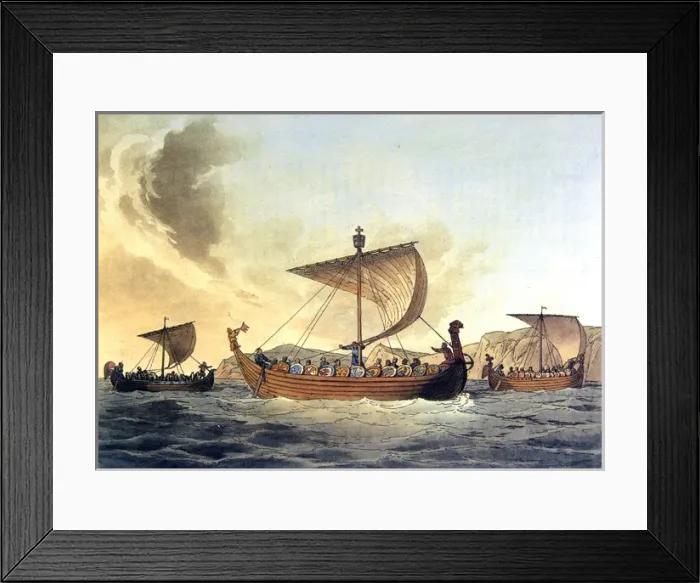 Framed Print : Ships of William the Conqueror. Coloured engraving. Copyright: aA Collection