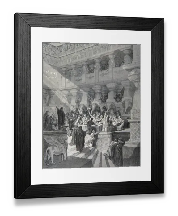 Framed Print : 19th cent. engraving. Gustave Dore. Belshazzars Feast. Copyright: aA Collection