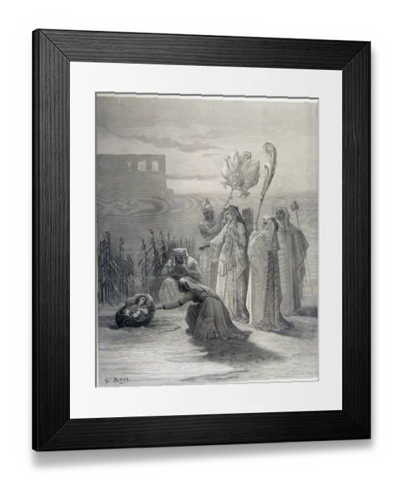 Framed Print : Moses found by Pharaohs daughter. Engraving. Copyright: aA Collection Framed Print : Moses found by Pharaohs daughter. Engraving. Copyright: aA Collection